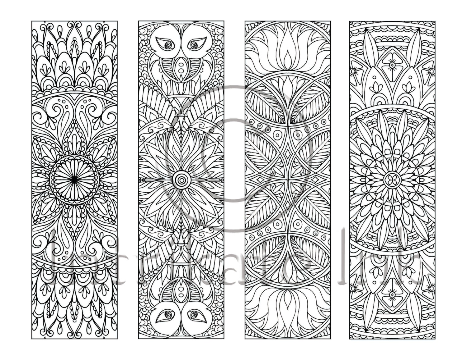 4 mandala colouring bookmarks set 8 instant download