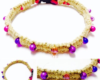 Hemp Dog Collar - Handmade Dog Collar - Macrame Dog Collar - Beaded Dog Collar - Fancy Dog Collar - Dog Collar - Hippie Dog - Dog Necklace