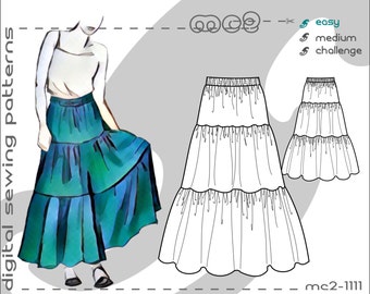 3-tier Skirt Gipsy Gypsy Peasant Prairie (sizes: uk 6-20/ usa 2-16) Digital PDF Sewing Pattern for Women >mc2patterns< mc2-1111