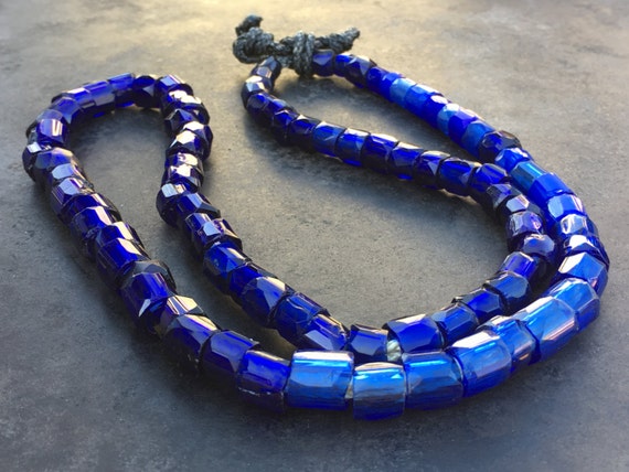 Russian Blue trade beads. Large deep cobalt brilliant faceted