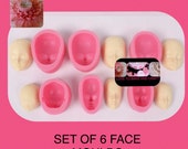 Doll mould baby doll face mould silicone mould head Set of 6 3D free shipping sugarcraft pastillage fondant sugarpaste fimo modelling work