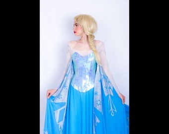 Elsa costume cosplay, adult dress, Frozen, Disney princess, Queen of Arendelle, blue dress, fancy dress, Halloween costume