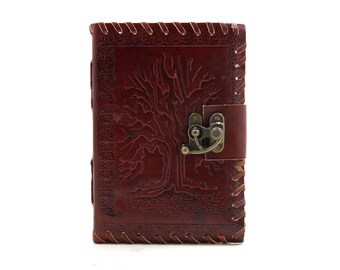 Free Shipping! Tree Brown Leather Journal with Latch 6x4