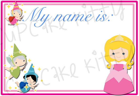 Sleeping Beauty Name Tags Adhesive Aurora Princess
