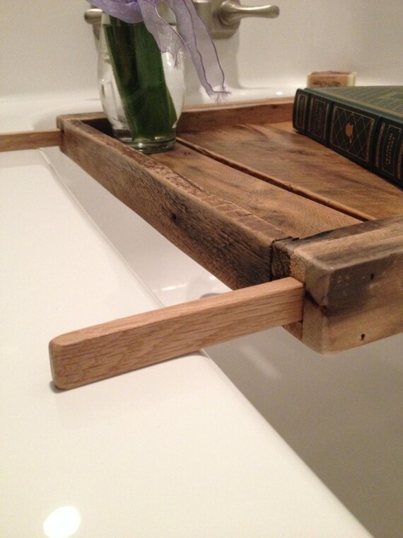 Adjustable Bath Tray Reclaimed Wood Tub Caddy Wood Tray