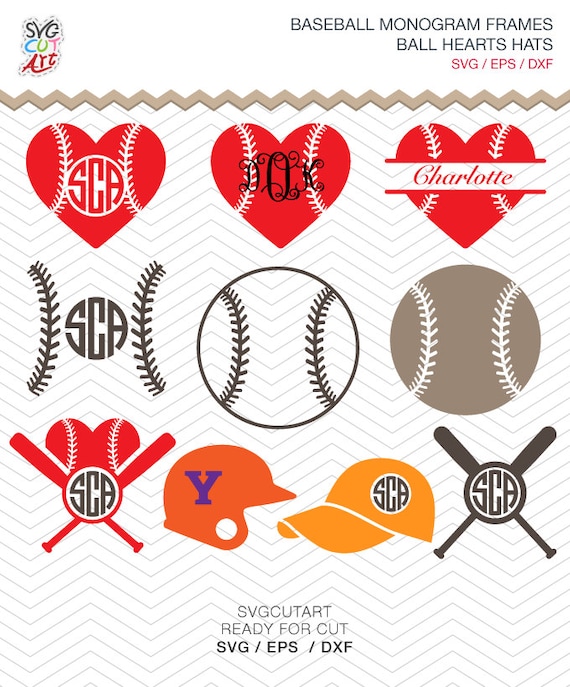 Baseball Monogram Ball heart hat Frames DXF SVG EPS for Cricut