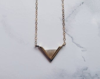 Minimal Labradorite Gemstone Necklace / Gold Tiny Labradorite Inverted Triangle Necklace / Dainty Layered Gold plated Necklace