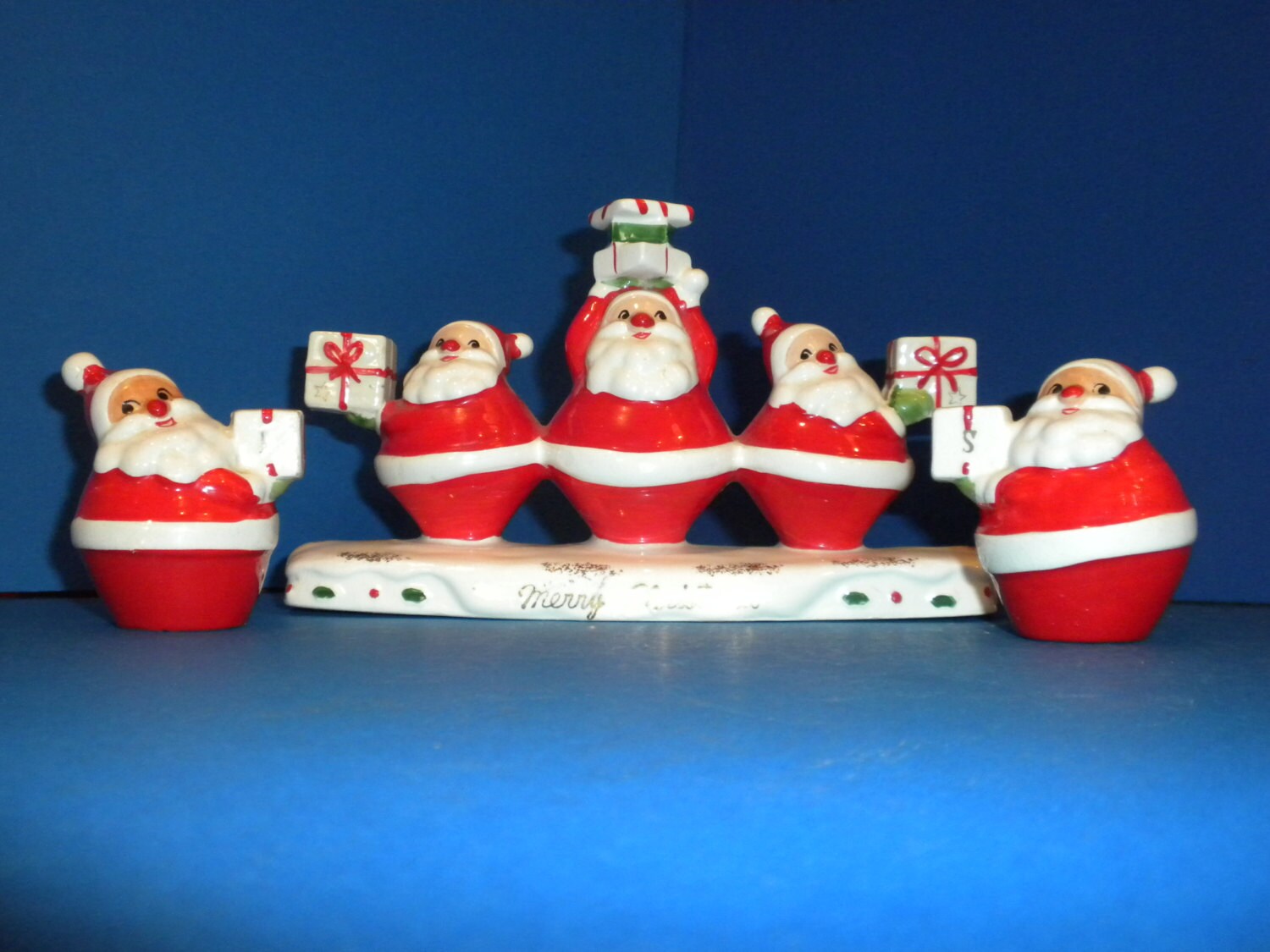 Holt Howard Triple Santa Candle Holder W Salt N Pepper Shakers 1112