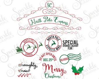 Santa Sack Cut File Set Overnight Christmas SVG Santa SVG Elf SVG Santa Sack Svg Dxf Eps Png Silhouette Cricut Cut File Commercial Use