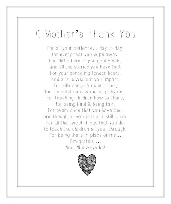 A MOTHER'S THANK YOU poem Daycare Thank You by MyTypoPlace on Etsy