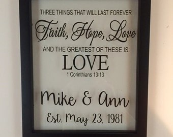 Personalized Picture Frame, Wedding Gift for Couple, Wedding, Faith Hope Love, Established Sign, 1 corinthians 13, Wedding Gift Ideas,