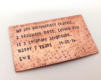 Copper Wallet Insert - Engraved - Hand Stamped - Personalised Custom Made Anniversary Gift