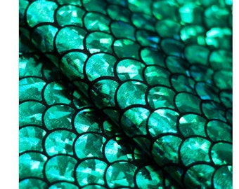 Mermaid Holo Shiny Metallic Nylon Spandex Lycra Fabric High Quality 4-Way Stretch Green Hologram Foil