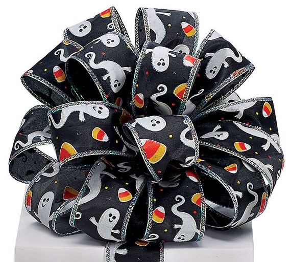 Wired Halloween Ribbon 11/2 inch or 21/2 inch Black Satin