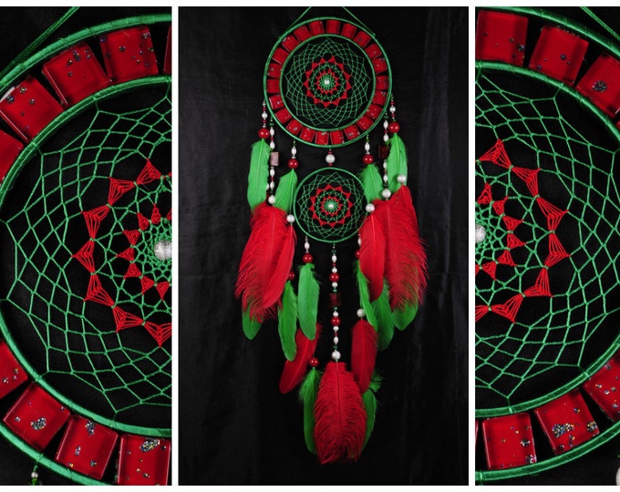 Dreamcatcher red green mosaic Dream Catcher Large Dreamcatcher New Dream сatcher gift idea NEW YEAR dreamcatcher boho dreamcatcher wall gift