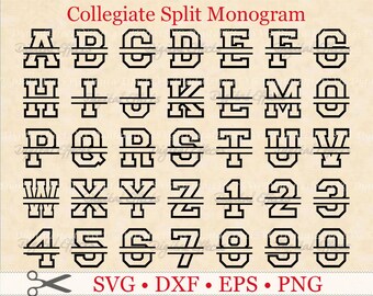 COLLEGIATE SPLIT MONOGRAM Svg, Dxf, Eps, Png Files, Collegiate Split Alphabet, Silhouette Studio, Split Letter Svg, Svg Cut Files, Cricut
