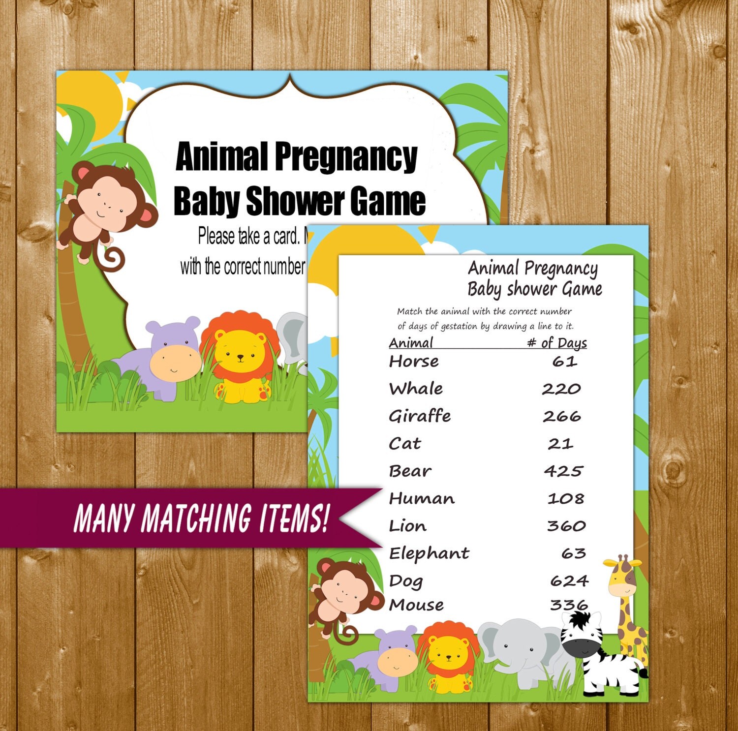 Baby Shower Games Safari Animals Animal Pregnancy Days Game