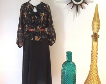 Vintage 1970s sheer overlay peplum dress