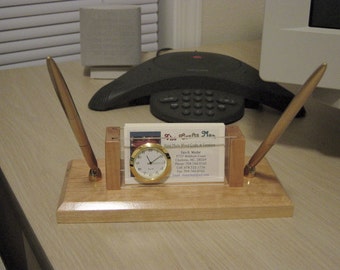 Desk Pen & Pencil Set w/ Business Card Holder