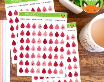 Kawaii Blood Drops - Period Drop Shark Week Tracker - Planner Stickers