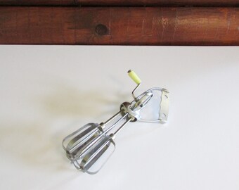 Vintage Egg Beater Hand Held Mixer Retro Kitchen Decor Stainless Steel Blades Made in USA