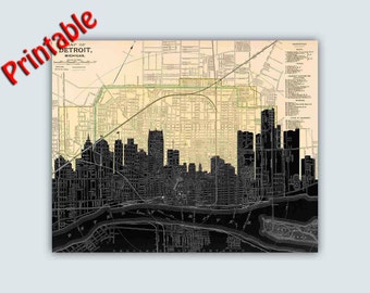 Detroit Wall Art detroit city map | etsy Detroit Wall Art detroit city map | etsy