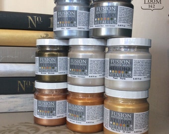 Fusion Mineral Paint Metallics - 7 Waterbased iridescent colours, No VOC and Eco Friendly Furniture Paint - 250 ml