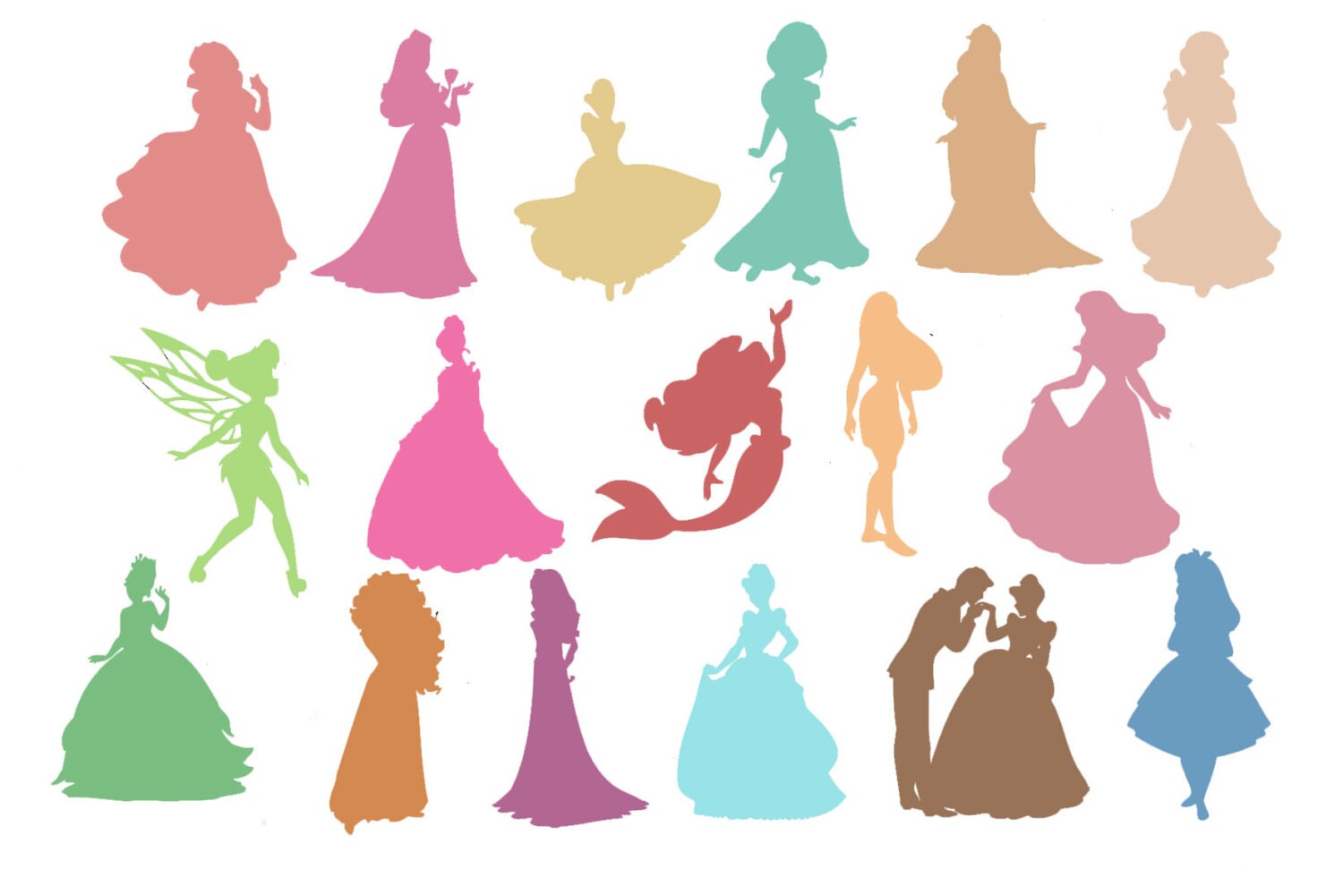 Download Disney princess silhouette cliparts PNG instant download