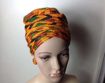 African Fabric Headwrap, African Head Wrap, Fabric Dangle Earrings, Ankara Fabric Earrings, African Jewelry, Ankara Earring, African Fashion