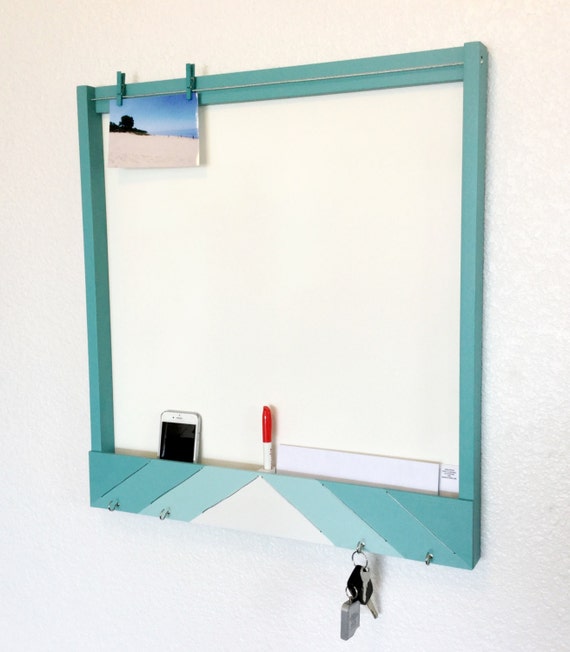 Entry organizer and dry erase board aqua wall by WiredWood on Etsy