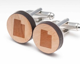 Utah Wood Cufflinks Gift For Him, Wedding Gifts, Groomsman Gifts, and Personalized