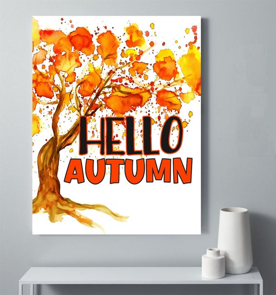 Items similar to Autumn Decor, Hello Autumn Wall Art,Watercolor Fall