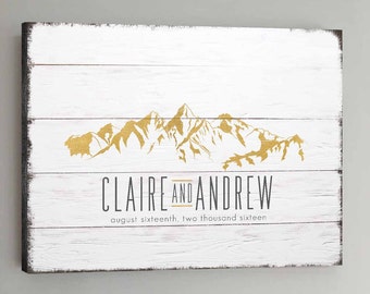 Wedding Guest Book Wood - 30-150 Guests - Gold Wedding Guestbook Rustic Mountain Guestbook Wedding Guestbook CANVAS - White