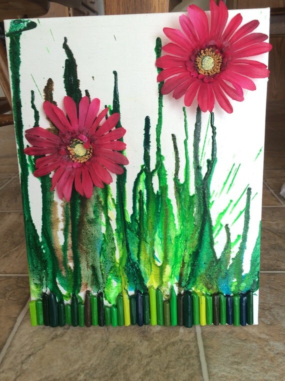 Melted Crayon Flower Canvas Green Crayola by MadeByMarilynE
