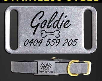 Large 52mm Stainless Steel Personalised Laser Engraved Silent Slider Collar Pet Dog Tag <STEEL_COLLAR_SLIP_TAG_L>