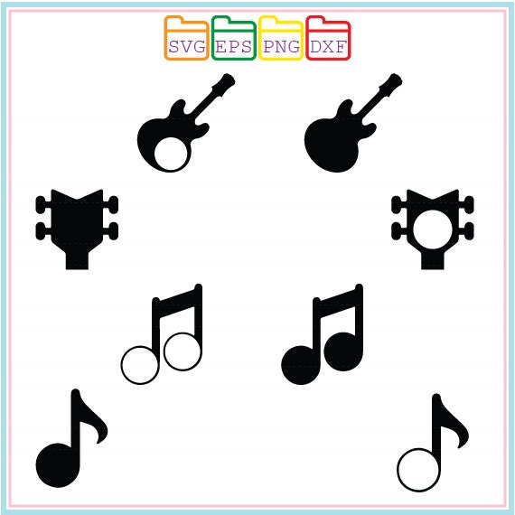 Download Guitar And Musical Notes Decals Monogram Frame by SVGFILESDESIGNS