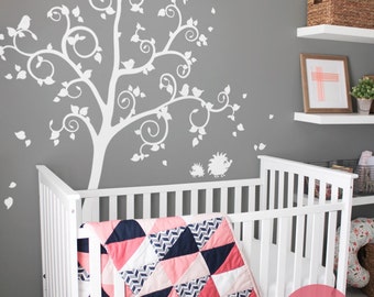Tree wall decal Large decal for nursery White tree wall decal for nursery Tree decal for kids room Large tree decal Wall art -AM019