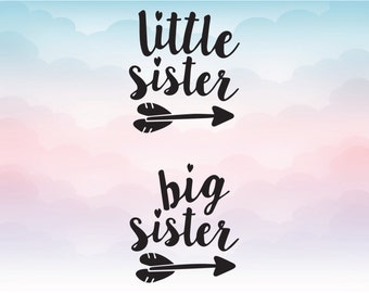 Big sister Little sister Heart Arrow Iron On Vinyl Decal Cutting File for Big Little Sibling in Svg Eps Dxf Jpeg for Cricut & Silhouette