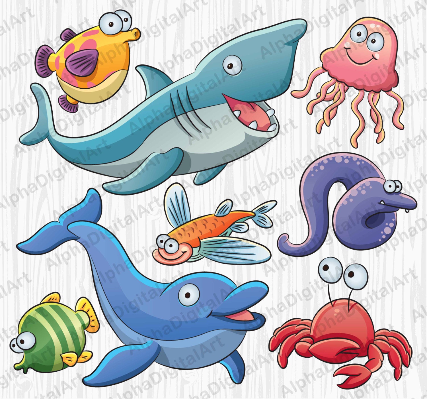 8 Sea Animals Clipartshark clipart frog clipartFish by IstarArt