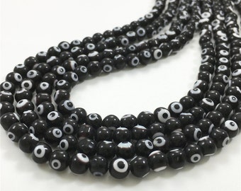 6mm Black Evil Eye Beads, Round Glass Beads, Wholesale Beads