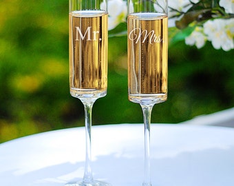 Mr. & Mrs. Contemporary Champagne Flutes