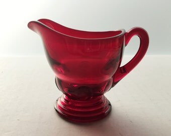 New Martinsville Glass Ruby Moondrops Pattern Mini Creamer - Gorgeous Red Depression Glass