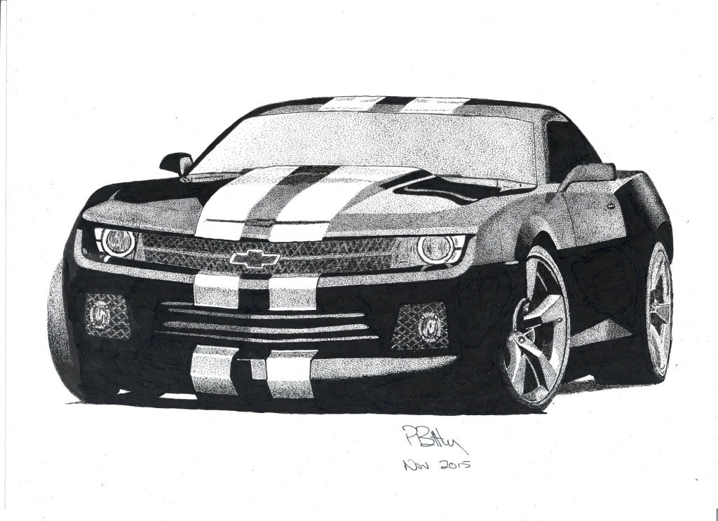 Pen & Ink Drawing A4 Chevy Camaro