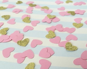 Mini heart shaped confetti, heart shaped confetti, Pink and Gold confetti, baby shower, bridal shower, birthday party, wedding