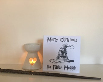 ON SALE * Sorting Hat Christmas • 6x6 • Merry Christmas Card • Red • White • Harry Potter Card • The Sorting Hat • Wizarding World • HP •