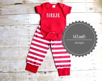 Newborn Red Striped Christmas Pjs