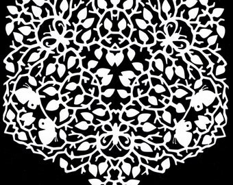 Cut Paper Art, butterflies, thorns, Spring, Summer, "New Beginnings", Paper Doily, snowflake, DIY frame or hang on a string