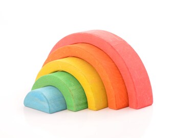 rainbow, montessori, waldorf toy, learning toy, wooden toy rainbow, wooden stacking toy, color sorting, wooden sorting, rainbow stacker,