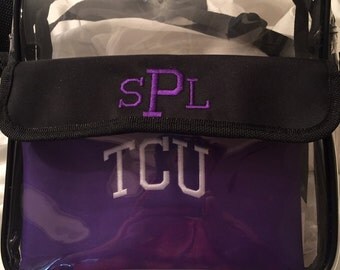 TCU monogrammed clear stadium bag with privacy pouch