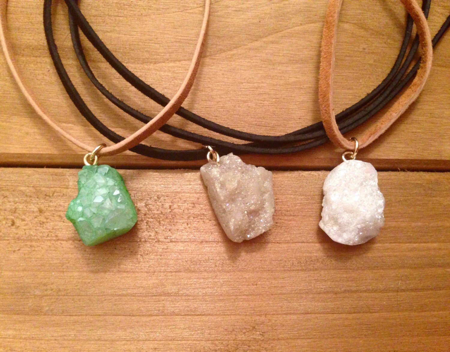 Natural Stone and Leather Lace Necklace by WildTeal on Etsy